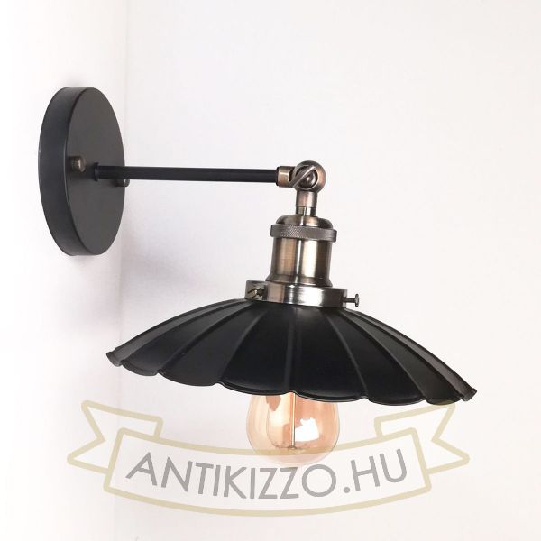 Antik fali lámpa matt fekete antik bronz szín hullámos búrával