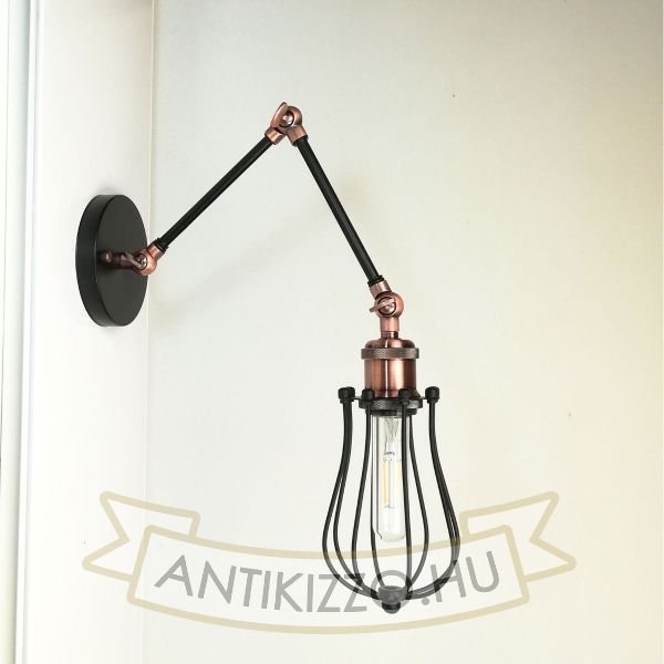 antik-fali-olvaso-lampa-matt-fekete-antik-vorosrez-szin-csepp-alaku-raccsal