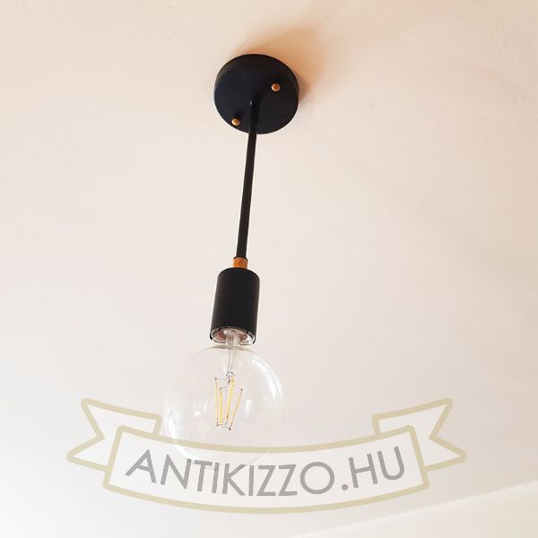 Merevszárú fém függeszték lámpa, fekete-antiksárgaréz E27