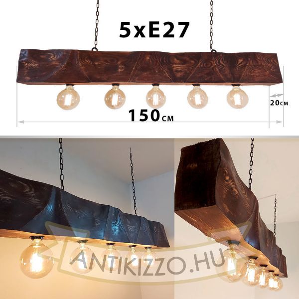 Fenyő gerenda függeszték dekor lámpa 5xE27 foglalattal