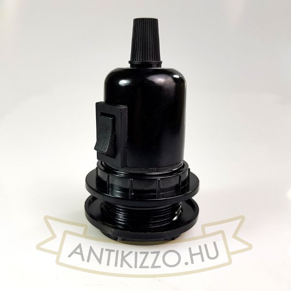 E27-es bakelit foglalat beépített kapcsolóval + 2 búratartó gyűrűvel