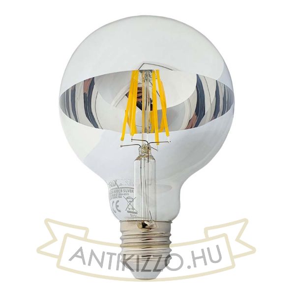 LED filament dekor izzó - tükrös ezüst - G95 - 8W - 4200K