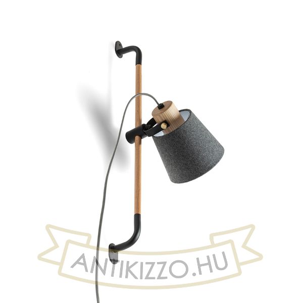 CHOUPETTE fali lámpa csúsztatható feketésszürke textil/fa 230V E27 15W