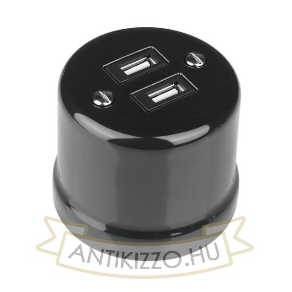 Porcelán USB csatlakozó falonkívüli, fekete