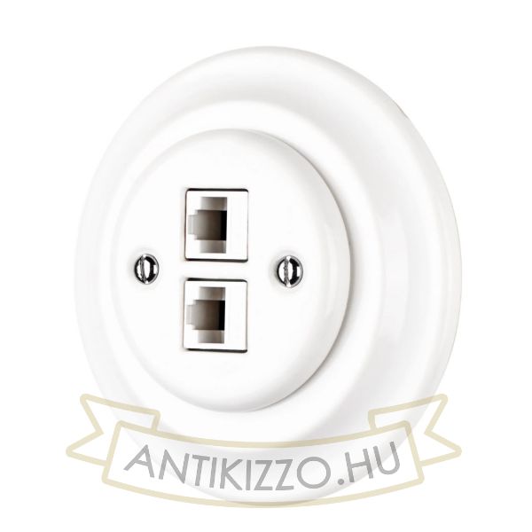 Porcelán hálózati dupla aljzat, rj45, falba süllyesztett kerettel
